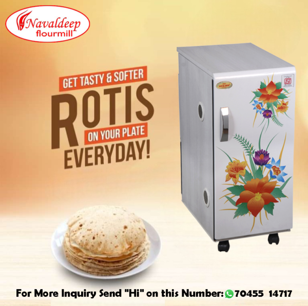 "A regular domestic atta chakki equipped with a 1 HP motor, fully automatic for hassle-free grain grinding at home. Designed for convenience, this flour mill ensures consistent and fresh flour production, perfect for daily use."
