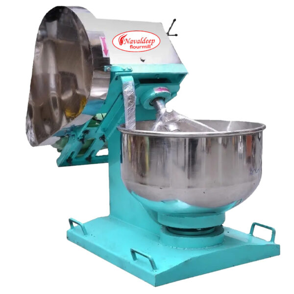 "Navaldeep Stainless Steel Dough Kneading Machine, ideal for hotels and restaurants, with capacities ranging from 2kg to 50kg. Efficiently prepares dough for Chapati, Poori, Samosa, Namakpara, Farsipuri, Panipuri, and bread. Built with durable Mild Steel or Stainless Steel, featuring semi-automatic operation, low power consumption, and a 1-year warranty for reliable and consistent performance in commercial kitchens."