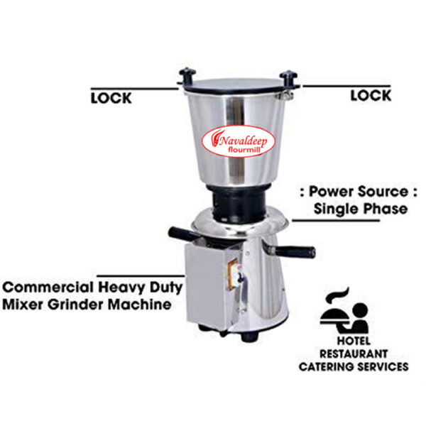 "Heavy-duty Naval Deep commercial mixer grinder designed for wet and dry grinding in food processing and commercial kitchens. Features a large-capacity jar (4 liters or more), a sturdy motor, and durable construction for handling high volumes of ingredients and rigorous use."